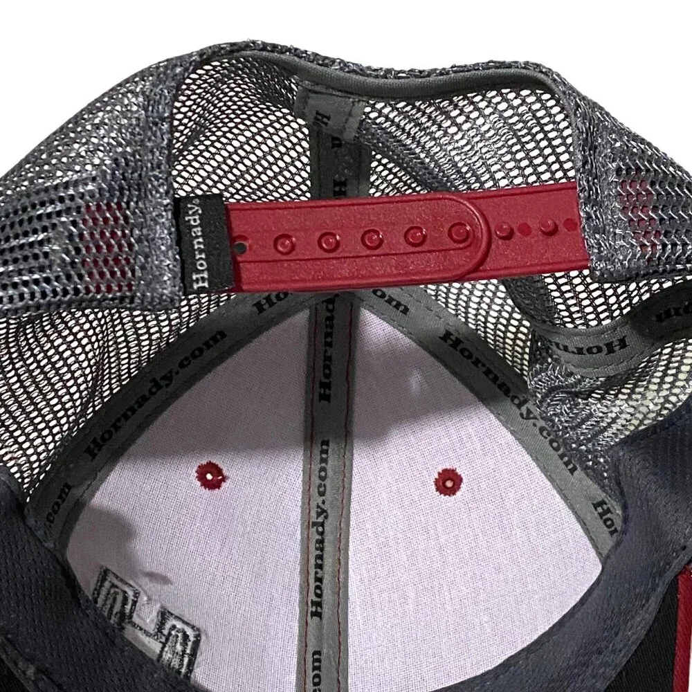 Hornady Snap Back Hat Red‎ Silvery Gray Cotton Mesh Embroidered Manufacturing Co